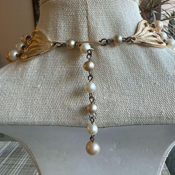 Vintage Triple Strand Japan Signed Faux Pearl, Crystal, Silk,Glass Bead Necklace - Picture 6 of 7